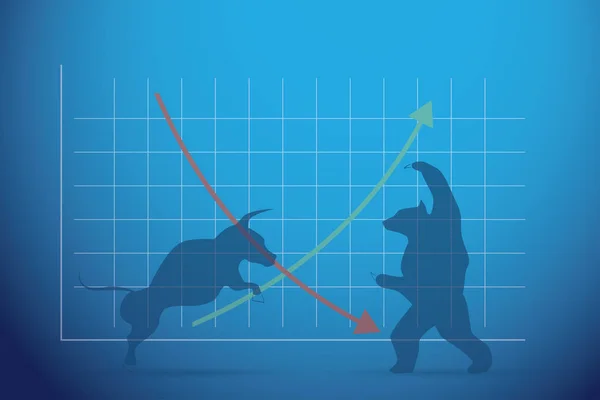 Een silhouet stier en een beer met financiële grafiek-, beurs- en bedrijfsconcept — Stockvector