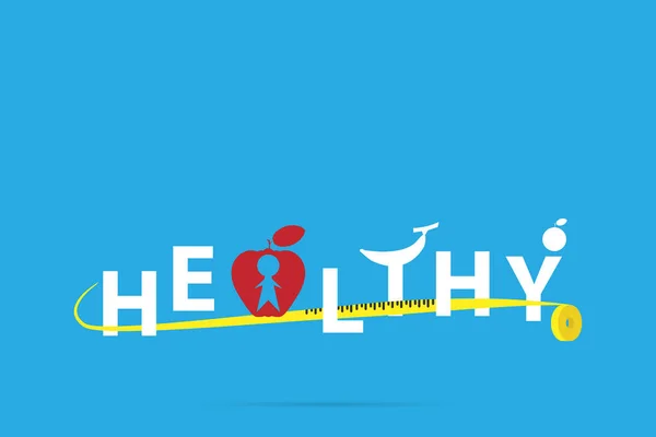 Palabra saludable en forma de frutas con cinta métrica, concepto de salud — Vector de stock