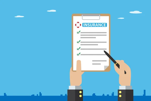 sigorta poliçesi kahverengi Pano, sigorta ve iş kavramı ile kalem tutan iş el