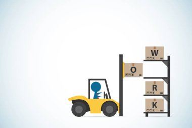 işadamı sürücü forklift kutusu rafta, iş kavramı koyarak
