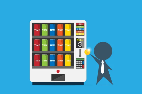 Empresário inserindo moeda na máquina de venda automática para comprar tempo pode, tempo e conceito de negócios — Vetor de Stock