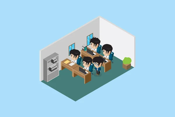 Isometric manager guide his team to do a good work, office and business concept — Stock Vector