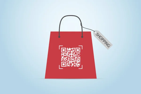 Qr código no saco de compras com etiqueta, tecnologia e conceito de negócio —  Vetores de Stock