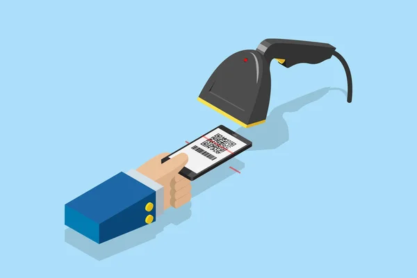 Barcode-Scanner scannt QR-Code auf Smartphone für E-Payment, Technologie und Geschäftskonzept — Stockvektor