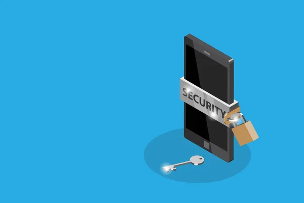 izometrik smartphone ve kilit anahtar, güvenlik kavramı ile