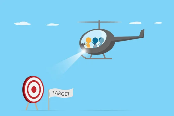 Turuncu lider helikopter çizgi kurulu, liderlik ve iş kavramı bulmak için mavi çalışan ile sürüş