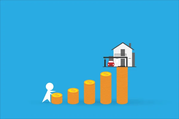 Man Climbing Coins Stack Home Real Estate Business Concept — Stock Vector