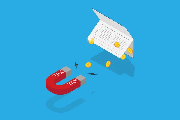 paralar hesabı hesap cüzdanı, vergi ve iş konseptinden çeken izometrik at nalı mıknatıs