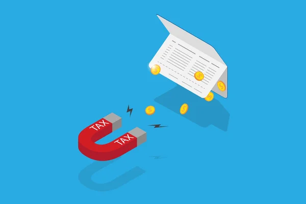 Isometrischer Hufeisenmagnet Der Münzen Aus Sparbuch Steuer Und Geschäftskonzept Anzieht — Stockvektor