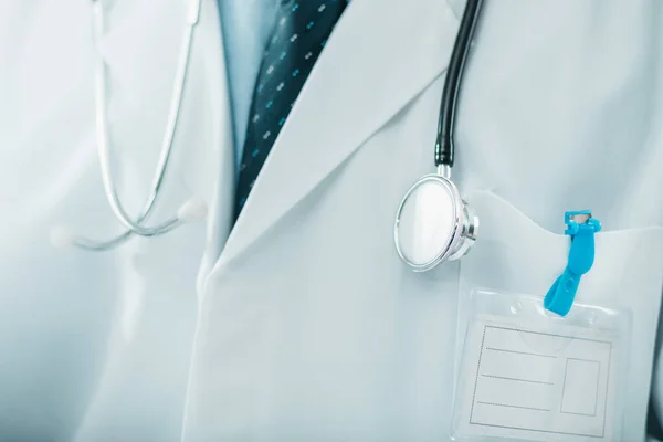 Detail White Doctor Uniform Stethoscope Nametag — Stock Photo, Image