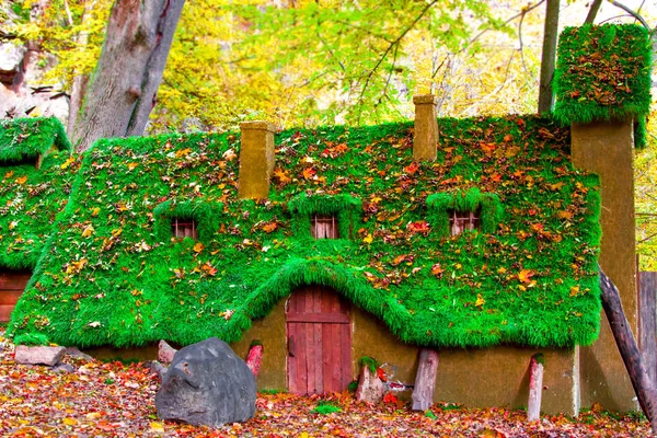 Parlak peri ev çim çatı autumn, yaz ile