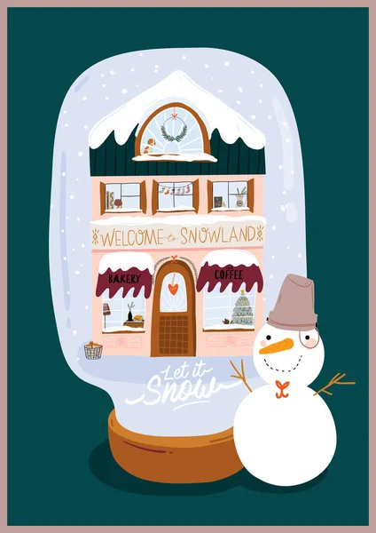 Bonito cartel de casa de invierno. Navidad temporada de vacaciones . — Vector de stock