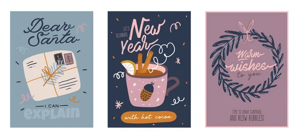 Vrolijk Kerstfeest of Gelukkig Nieuw 2020 Jaar illustratie met vakantie belettering en traditionele winter element. — Stockvector