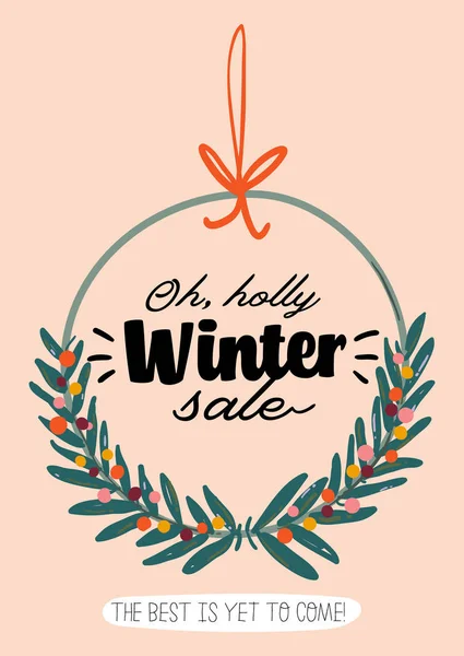 Sale print met mooie Winter achtergrond, kerstelementen en trendy belettering. — Stockvector