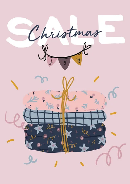 Stampa di vendita con bellissimo sfondo invernale, elementi natalizi e lettering alla moda . — Vettoriale Stock