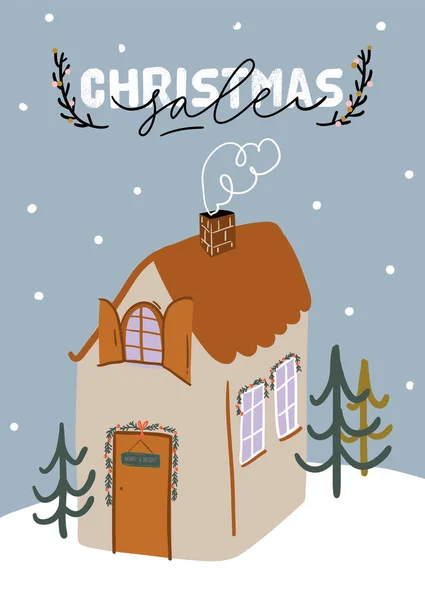 Sale print met mooie Winter achtergrond, kerstelementen en trendy belettering. — Stockvector