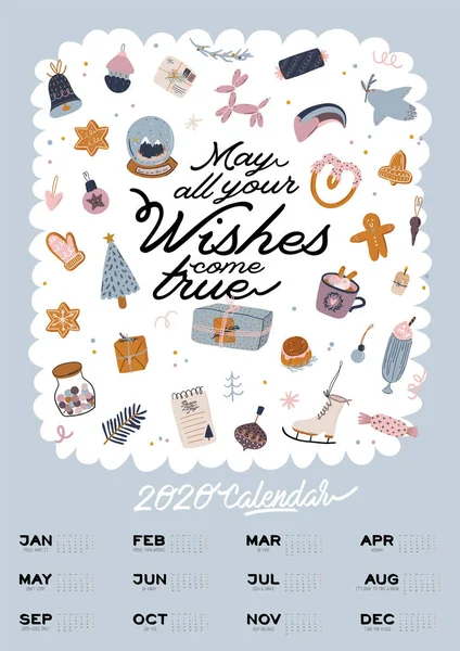 Calendario de pared. Planificador anual 2020 con todos los meses . — Archivo Imágenes Vectoriales