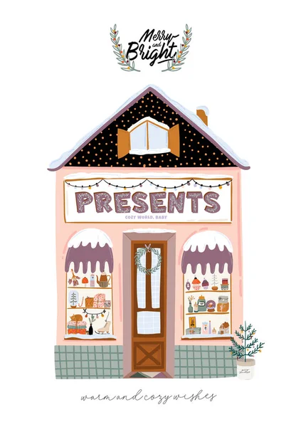 Colección de linda casa de invierno, tienda, tienda, cafetería y restaurante aislado sobre fondo blanco . — Vector de stock