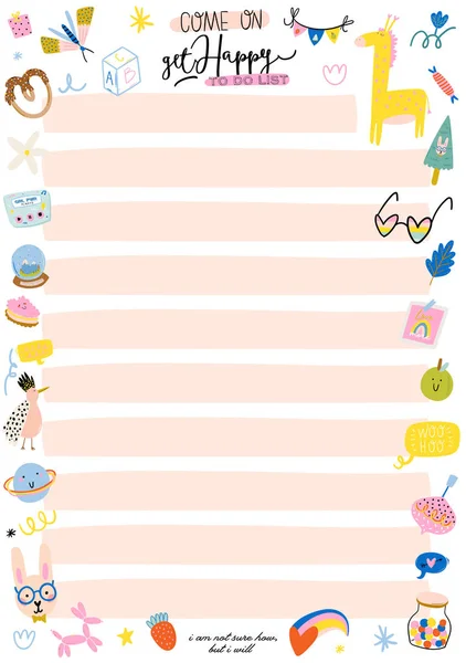 Collection of weekly or daily planner, note paper, to do list, stickers templates decorated by cute kids illustrations and inspirational quote. — Stock Vector