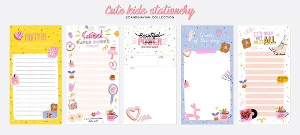 Collection of weekly or daily planner, note paper, to do list, stickers templates decorated by cute love illustrations and inspirational quote. — 스톡 벡터