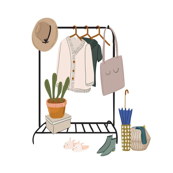 Stylish Scandinavian entrance hall interior and home decorations — Stock Illustration Stylish Scandinavian entrance hall interior and home decorations Vector Graphics