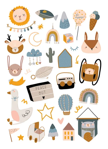 Ensemble Personnages Scandinaves Pour Enfants Mignons Comprenant Des Citations Mode — Image vectorielle