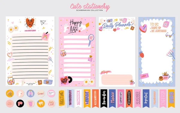 Collection Weekly Daily Planner Note Paper List Stickers Templates Decorated — 스톡 벡터