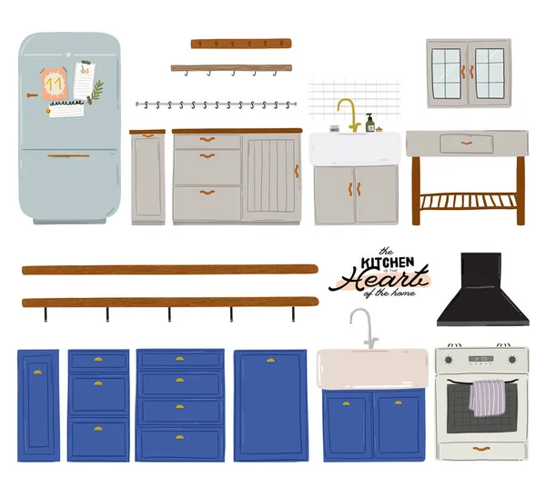 Stilvolle Skandinavische Küche Interieur Herd Tisch Küchenutensilien Kühlschrank Dekoration Hause — Stockvektor