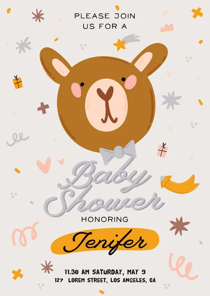 Schattige Babyshower Scandinavische Stijl Inclusief Trendy Quotes Toffe Dierlijke Decoratieve — Stockvector