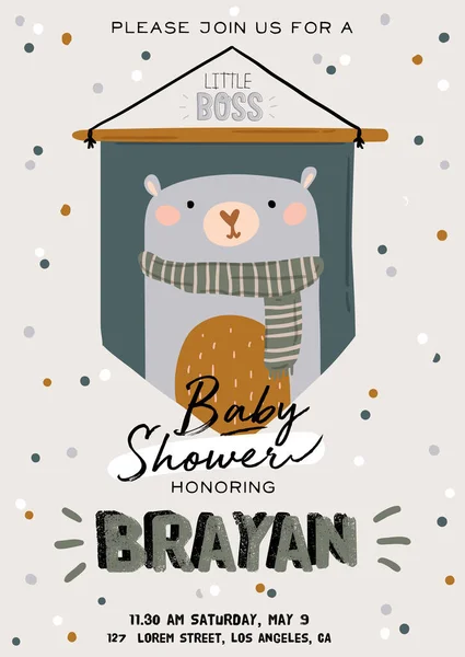 Cute Baby Shower Scandinavian Style Including Trendy Quotes Cool Animal — Stock Vector