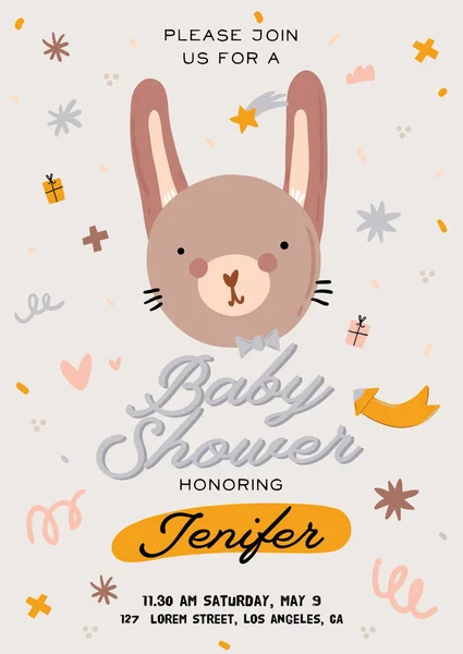 Schattige Babyshower Scandinavische Stijl Inclusief Trendy Quotes Toffe Dierlijke Decoratieve — Stockvector