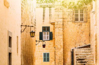 Mdina Malta Island Ortaçağ sokaklarında görünümünü.