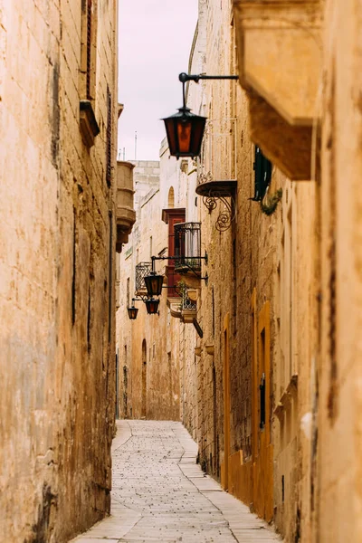 Weergave Van Middeleeuwse Straten Van Mdina Malta Eiland — Stockfoto