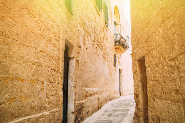 View of Medieval streets of Mdina in Malta's island.
