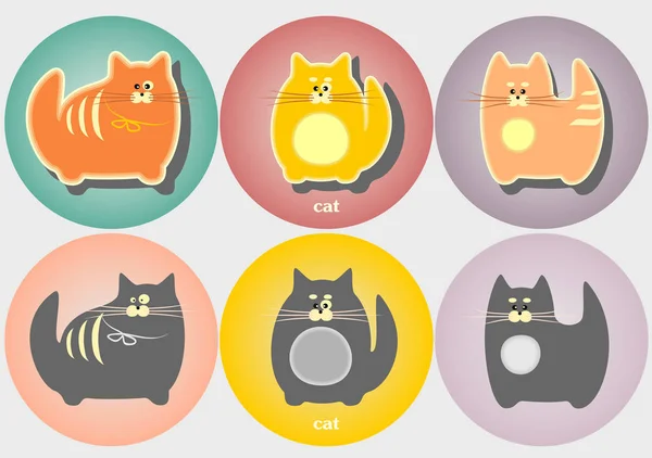 Ensemble de badges pour chats de dessin animé. Vecteur de style géométrique plat moderne simple . — Image vectorielle