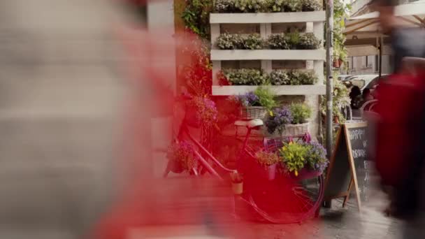 Rome, Italië - 14 mei 2019: Vintage fiets met bloemen. Tijdsverloop video — Stockvideo