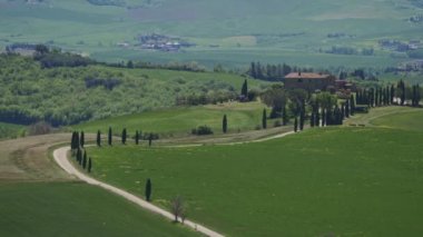 Famous tuscan road on background of movie scenes of the gladiator. Springtime