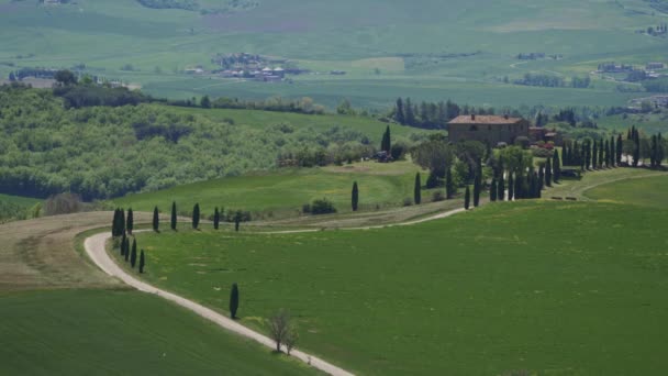 Famous tuscan road on background of movie scenes of the gladiator. Springtime — Stockvideo