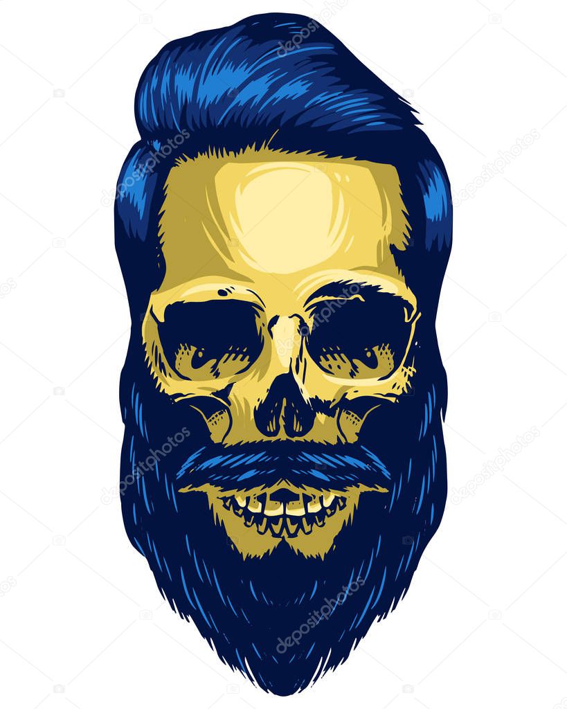 Hipster skull with clean hair cut and beard