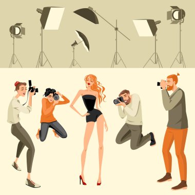 Fotoğrafçılar modeli fotoğrafını çekin
