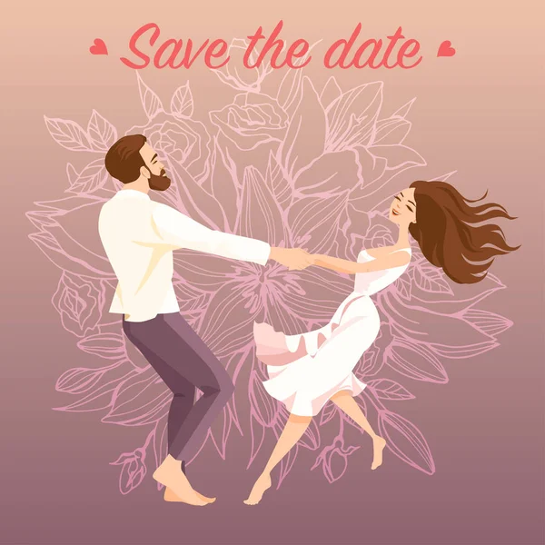 Ilustración de una pareja de novios. Novia y novio bailando — Vector de stock