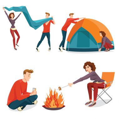 İnsanlar karikatür tarzı içinde kamp