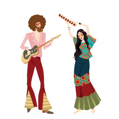 iki hippi müzik aletleri çalmaya