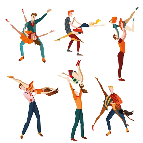 Uppsättning av ungdomar som dansar — Stock vektor