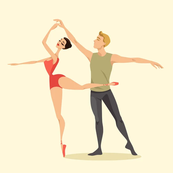 Jeune couple de danseurs de ballet — Image vectorielle
