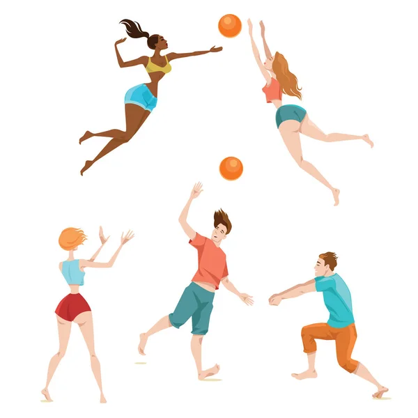 Gente jugando voleibol — Vector de stock