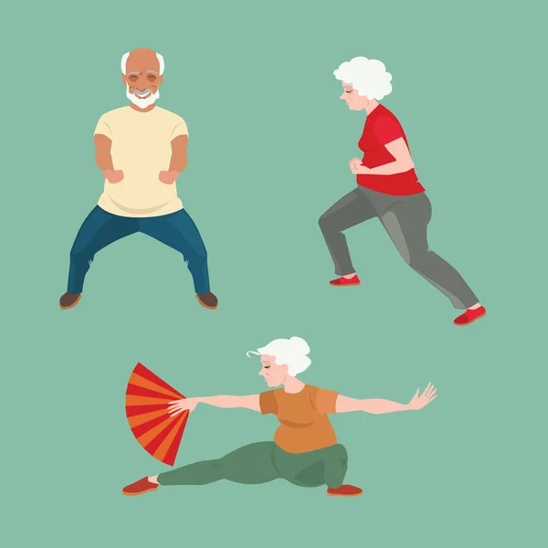 Anziani che fanno ginnastica cinese — Vettoriale Stock