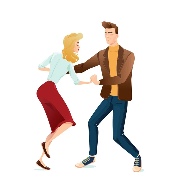 Casal jovem dançando lindy hop — Vetor de Stock