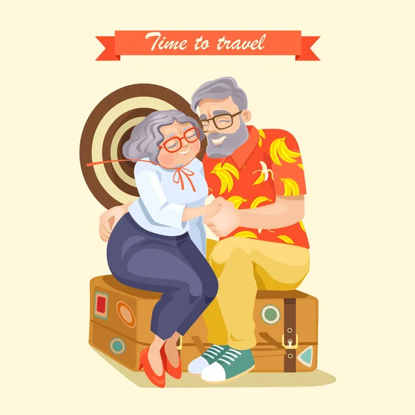 Bavula oturan yaşlı çift — Stok Vektör