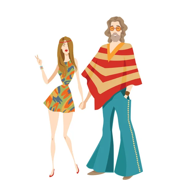 Dos hippies en estilo de dibujos animados — Vector de stock